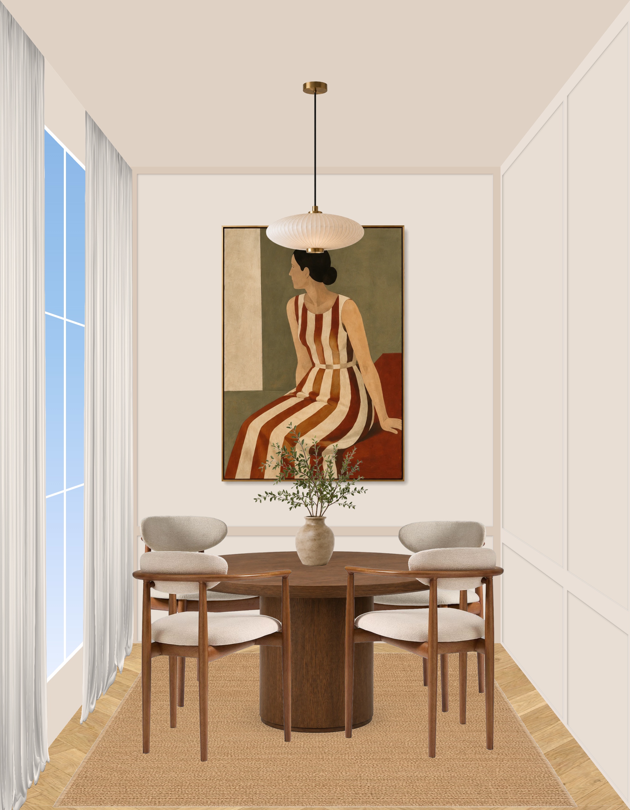 Board mid-composition, showing arranged furniture